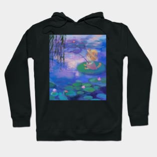 Cat Fishing Among Monet Water Lilies Hoodie